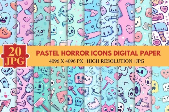Download Pastel Horror Icons Digital Paper - Pastel Collection