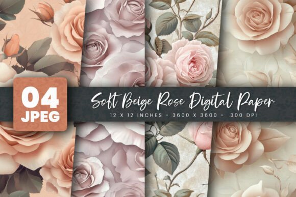 Download Soft Beige Rose Digital Paper - Rose digital paper Collection