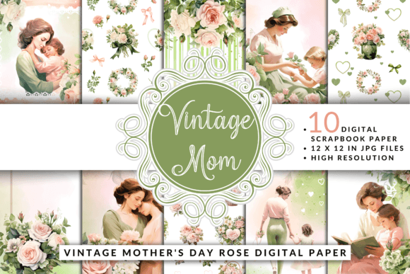 Download Vintage Mother's Day Rose Digital Paper - Rose digital paper Collection