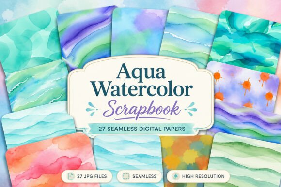 Download Aqua Watercolor - Scrapbook Papers - Scrapbook Collection
