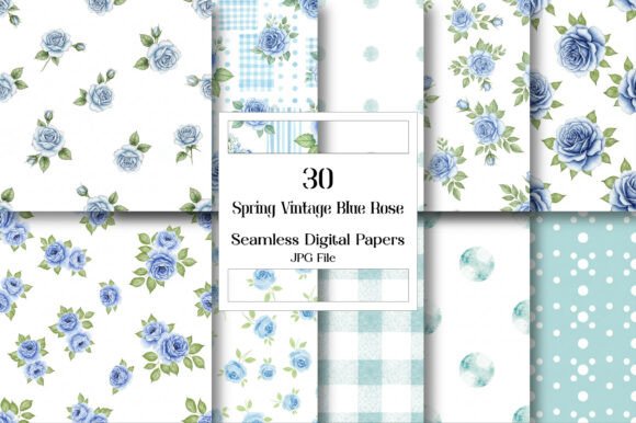 Download Spring Vintage Blue Rose Digital Paper - Rose digital paper Collection