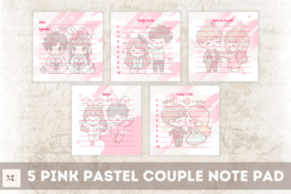 Download 5 Pink Pastel Couple Note Pad Stationery - Pastel Collection