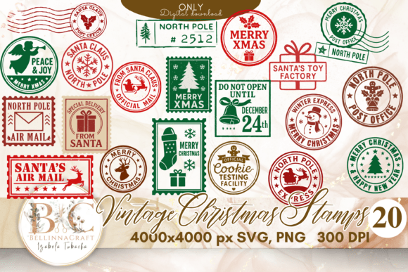 Download Vintage Christmas Stamps SVG Bundle - Premium Bundle
