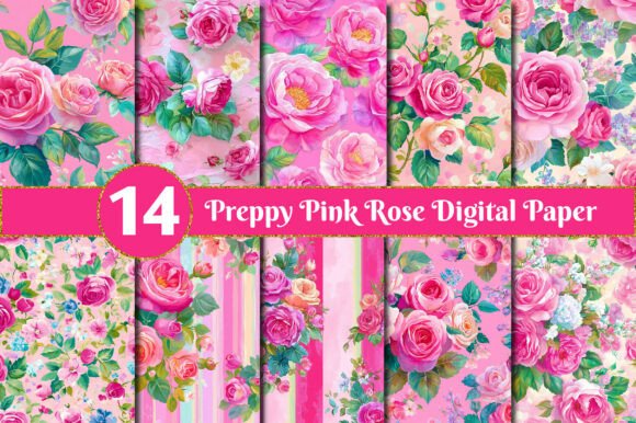 Download Preppy Pink Rose Digital Paper - Rose digital paper Collection