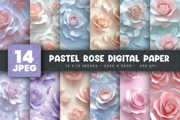 Download 14 Pastel Rose Digital Paper - Rose digital paper Collection