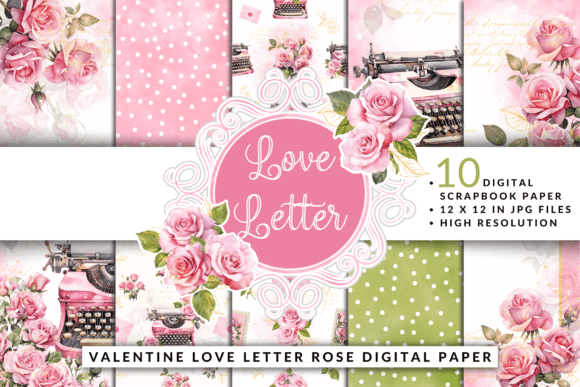 Download Valentine Love Letter Rose Digital Paper - Rose digital paper Collection