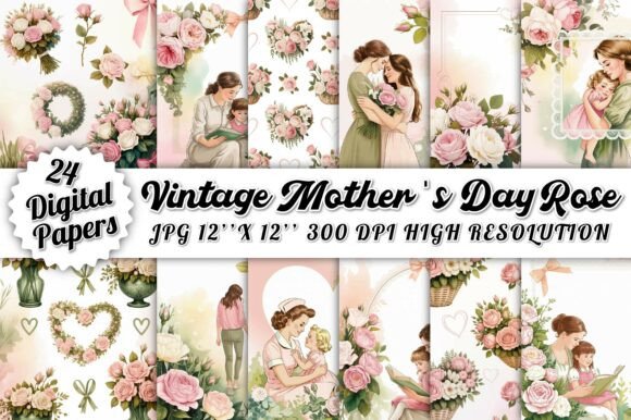 Download Vintage Mother's Day Rose Digital Paper - Rose digital paper Collection